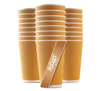 FOOGO Green 50pcs 16oz Disposable Strong Triple-Wall Brown Paper Coffee Cups, FSC® Certified, Fully Compostable, for Hot Drinks, Heat-Resistant Ripple Design, Takeaway Coffee Cups, Party