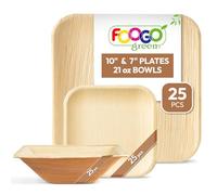 FOOGO Green 75pcs Disposable Palm Leaf Plates and Bowls, 25x Large Square, 25x Small Plates, 25x Bowls, Disposable Bamboo, Biodegradable, Strong Paper Party, Picnic and Camping