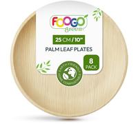FOOGO Green 8pcs Disposable Palm Leaf Plates, 10"(25cm) Large Round, Eco Friendly Biodegradable Compostable Like Wooden, Bamboo, Paper Plates, for Hot Food, Wedding Picnic Parties