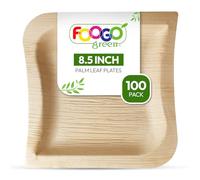 FOOGO Green Disposable Palm Leaf Plates, Elegant Wave Shape, 8.5"(21cm), Eco Friendly Biodegradable Compostable, Hot Food, Party Plates