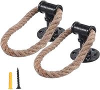 FoOhy 2pcs Rustic Metal Hemp Rope Barn Door Pull Handle Black Drop Ring Pull Indoor Outdoor Farmhouse Cast Iron Grab Bar Handles for Gate Closet Sliding Door Handle
