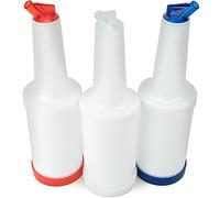 FoOhy 3-pack of Colorful Juice Pouring Spout Bottle Containers Mix, Pour, Store, Plastic Barware by (Red/White/Blue)