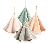 4Pcs Hanging Hand Towels with Hanging Loop Absorbent Coral Fleece Bathroom Hand Towels Soft Thick Dish Cloth Hand Dry Towels Round Hand Towels (4 Colors-A)