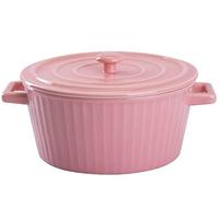 FoOhy Ceramic Casserole Dish with Lid,1.2 Quart Ceramic Casserole Pan for Bakeware Oven (Pink)