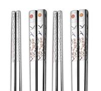 FoOhy Metal Chopsticks, Reusable Dishwasher, 316 Stainless Steel Chopsticks, Square Painted Laser Engraved Chopsticks, Non-slip, 9.8 Inches 2 Pairs Gift Set (E)