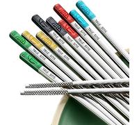 FoOhy Metal Reusable 316L Stainless Steel Chopsticks Dishwasher Multicolor Safe Square Non-slip Chop Sticks Laser Etching Patterns Chinese Chopsticks 5 Pair Gift Set