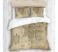 FoOhy Soft Cosy Duvet Cover Quilt Bedding Set,Lord Of The Ring Map of Middle Earth,Easy Care Microfiber Duvet Cover (King-240x220cm)