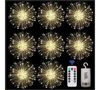 FOOING 8 Pack Firework Lights LED Starburst Lights with 8 Modes Dimmable, Fairy Hanging String Light for Christmas Wedding Outdoor Indoor Decorations with Remote Control