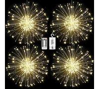 FOOING Firework Lights LED Starburst Lights with 8 Modes Dimmable,4 Pack Fairy Hanging String Light for Christmas Wedding Outdoor Indoor Decorations with Remote Control