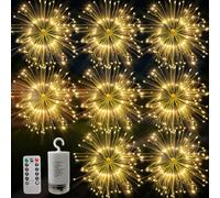 FOOING Firework Lights with 8 Modes: Hanging Starburst Lights 120 LEDs 8 Packs Dimmable | Waterproof Fairy String Lights with Remote | for Garden Outdoor Indoor Yard Lawn Party Patio Decor