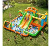 FOOING Large Inflatable Bouncy Castle with 2 Slides & Splash Pool for Kids - Dual Lane Bouncy Castle for Children Garden Backyard Party, Summer Outdoor Fun, 950w Blower, Water Gun and Climbing Wall