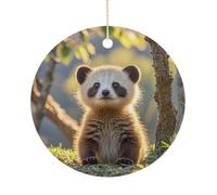 Foolish Cute Animal Ceramic Ornaments with Hanger Round Porcelain Ornaments Personalized Xmas Tree Keepsake Crafts Gift for Christmas and Thanksgiving Decoration