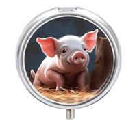 Foolish Cute Pig Round Pill Box with Mirror 3 Compartment Portable Pill Case for Travel Outdoor Use Cute Small Pill Organizer for Pocket Or Purse