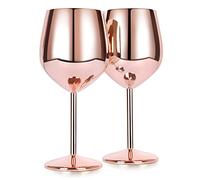 FOOLS ALIBAI edelstahl Weingläser Rotweingläser Weinkelch Edelstahl Rotweinglas Champagner Kelch Becher Trinkbecher 500ml 2er Set(Roségold)