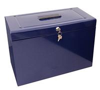 Foolscap Metal File Storage Box - Includes 5 Suspension Files, Plastic Tabs & Inserts GDPR Compliant (Blue)
