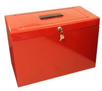 Foolscap Metal File Storage Box - Includes 5 Suspension Files, Plastic Tabs & Inserts GDPR Compliant (Red)