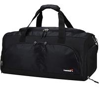 foolsGold Gym Duffle Bag with Shoe Compartment - Large Sports Holdall with Multiple Pockets, Fully Lined Interior, Durable 600D Polyester, Padded Strap & Base Pads - Black