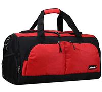 foolsGold Gym Duffle Bag with Shoe Compartment - Large Sports Holdall with Multiple Pockets, Fully Lined Interior, Durable 600D Polyester, Padded Strap & Base Pads - Red