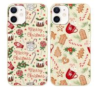 Foonary 2 Pack Christmas Candy Red Motifs Phone Case foriPhone 12 6.1",with Xmas Cookies Aesthetics Pattern,Soft Silicone Shockproof Bumper Protector Cover for iPhone 12,for Women and Girls
