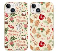 Foonary 2 Pack Christmas Candy Red Motifs Phone Case foriPhone 14 6.1",with Xmas Cookies Aesthetics Pattern,Soft Silicone Shockproof Bumper Protector Cover for iPhone 14,for Women and Girls