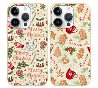 Foonary 2 Pack Christmas Candy Red Motifs Phone Case foriPhone 14 Pro 6.1",with Xmas Cookies Aesthetics Pattern,Soft Silicone Shockproof Bumper Protector Cover for iPhone 14 Pro,for Women and Girls