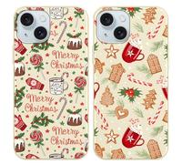 Foonary 2 Pack Christmas Candy Red Motifs Phone Case foriPhone 15 6.1",with Xmas Cookies Aesthetics Pattern,Soft Silicone Shockproof Bumper Protector Cover for iPhone 15,for Women and Girls