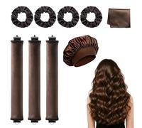 Foonary Heatless Curler Set Brown, Heatless Overnight Curls Blowout Hair Overnight Hot Rollers Blow Out Headband for Curls, 3 Curling Irons + 4 Rubber Bands + 1 Hat + 70 x 70 cm Cloth - Gentle on Hair
