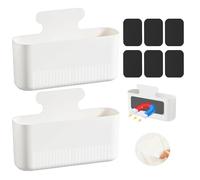 Foonary Magnetic Pen Holder, Pack of 2 Large Magnetic Marker Organiser with 2 Compartments, No Drilling, Whiteboard Sponge, Magnetic Tray, Magnetic Shelf for School, Office, Fridge and Locker, White