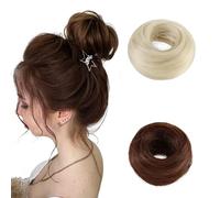 Foonary Pack of 2 XXL Bun Shaper with Elastic Band, Braid Extension, Doughnut Bun Hair Accessories, Ponytail Extension, Invisible Hair Bun, Helper for Hairpieces for Thin Hair (Gold + Dark Brown)