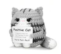 Foonary Positive Miniature Cat Crochet Emotional Support Gift Inspirational Knitted Doll Gift Motivational Crochet Plush Motivation for Family Man Woman Couple Collegue