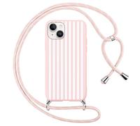 Foonary Striped Striped Cover with Lanyard for iPhone 15 6.1 Inches, Case with Lanyard Necklace Strap Aesthetic Stripes Designs, Soft Silicone Necklace Adjustable Rope Case for iPhone 15, Pink
