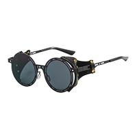 FOOOZ Men Steampunk Goggles Metal Sunglasses Women Retro Shades Fashion Leather With Side Shields Style Round Sun Glasses,C1,Other