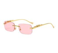 FOOOZ Rimless Rectangle Vintage Metal Leopard Head Sunglasses Fashion Frameless Tinted Glasses Shades for Women Men,Gold Dark Pink,as the picture