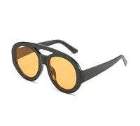 FOOOZ Vintage Double Bridges Women Round Sunglasses Fashion Pattern Gradient Shades UV400 Men Trending Punk Sun Glasses,Black orange,As the picture