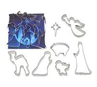 Foose Brand Nativity Cookie Cutter 7 Pc Set - 5.75 in Joseph 4.5 in Mary 2 in Manger 4 in Camel 2.75 in Star of East 3 in Sheep 4.25 in Angel Cookie Cutters Hand Made in the USA from Tin Plated Steel