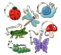 Foose Cookie Cutter 7 Piece Insect 3.5 in Dragonfly, 4.25 in Caterpillar, 3 in Ladybug, 4.5 in Butterfly, 3.5 in Grasshopper, 4.25 in Snail, 3.25 in Mushroom - USA Made