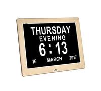 FOOSKOO Weather Stations Digital Calendar Day Clock Metal Extra Large Numbers Impaired Vision Alarm Electronic Clock Extra Large Non-Abbreviated for Seniors Elderly Table Watch 8"