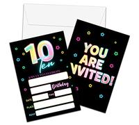 Foosproea 10th Birthday Invitations with Envelopes - Glow Party Invitation Card for Girls/Boys - 5"x7" Fill-in Invites Cards - Neon Rainbow Party Supplies Decorations (20 Pack)-17