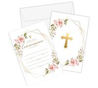 Foosproea Blush Pink Floral Christian Baptism Invitations with Envelopes - Gold Foil First Holy Communion Invitations - Christening, Baby Dedication, Religious Celebration Favors (25 Pack)-02