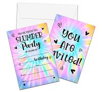 Foosproea Slumber Birthday Invitations with Envelopes - Tie Dye Birthday Party Invitation Card for Girls/Boys - Pajama Party Fill-in Invites Cards - Rainbow Sleepover Party Celebration (20 Pack)-21