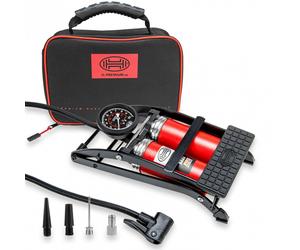 Foot Air Pump Double Barrel Gauge Presta Shrader 10 Bar 140 Psi Heyner 225000