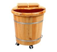 Foot Bath Barrel, Solid Wood Foot Basin, Wheels and drain holes at the bottom, for easy movement
