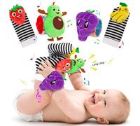 Foot Finders & Wrist Rattles for Infants - Baby Toys 0-6 Months Motor Skills Developmental Toys Fruit Theme Newborn Soft Wrist Rattle Socks, Baby Shower Gifts for Boys Girls (Fruit STYL-B)
