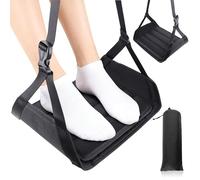 Foot Hammock for Plane Travel, No Collapse Thickened Bamboo Airplane Foot Rest with Extended Adjustment Strap, Portable Desk Foot Hammock to Relax Your Feet, Foot Sling Travel Essentials (Black)