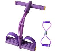 Foot Pedal Resistance Band 6 Tube, Multi-function Tension Rope 6 Tubes for Full Body Exercise, Abdominal Trainer with Foot Pedal, Full Body Home Workout Equipment for Abs, Legs, Arms (Purple, 6 Tubes)