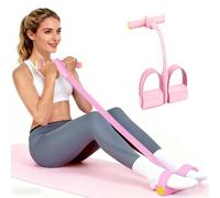 Foot Pedal Resistance Bands with Handle, Sit-Up Training Equipment, Workout Bands,Full Body Fitness Expander for Home Gym, Leg Trainer for Fitness,Abs, Arms, Weight Loss, Yoga (Pink)