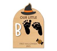Foot Print Kit for Baby, Wooden Baby's Halloween Footprint Art, Craft Kit with Ink Pad Hand Ornament for Birth Shower Mom Dad Kids Family, Christmas Halloween Nursery