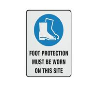Foot Protection Must Be Worn On This Site 12 X 8 Inches Aluminum Sign - Uv Protected, Waterproof, Weatherproof And Fade Resistant - 4Pre-Drilled Holes
