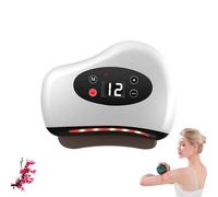 Foot Scraper, 3-in-1 Plantar Tool with Heating & 12 Vibration, for Deep Muscle Recovery for Feet Legs Arms Back (White,Red-veined Stone Base Plate)