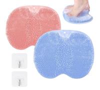 Foot Scrubber for Shower, 2 PCS Shower Foot Scrubber with 2 Hooks, Mat with Non-Slip Suction Cups, for Cleaning Exfoliation Massages Relieving Tired Feet Without Bending